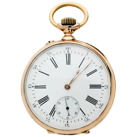 Swiss 18 carat gold open faced keyless lever watch Circa 1886