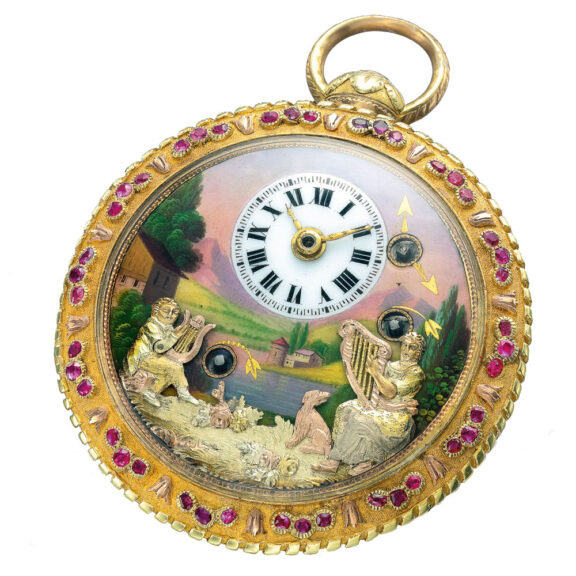 Swiss unusual small gold musical automaton watch Circa 1815 Swiss unusual small gold musical automaton watch Circa 1815