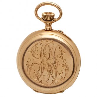 French 18K gold open faced keyless cylinder pocket watch Circa 1900