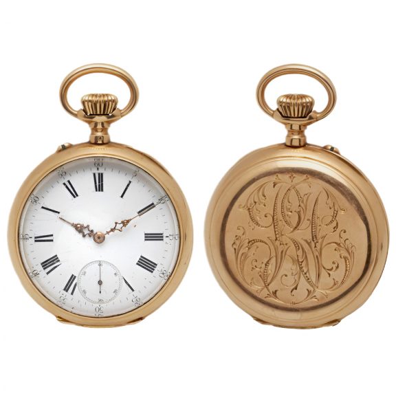 French 18K gold open faced keyless cylinder pocket watch Circa 1900 French 18K gold open faced keyless cylinder pocket watch Circa 1900