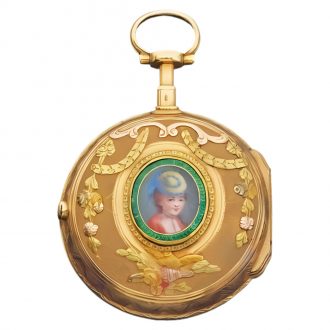 French two tone gold watch with enamel portrait Circa 1800