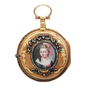French 18 carat gold watch with enamel painting Circa 1790