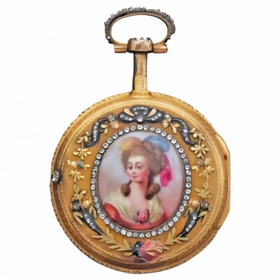 French multicoloured gold watch with enamel portrait Circa 1775