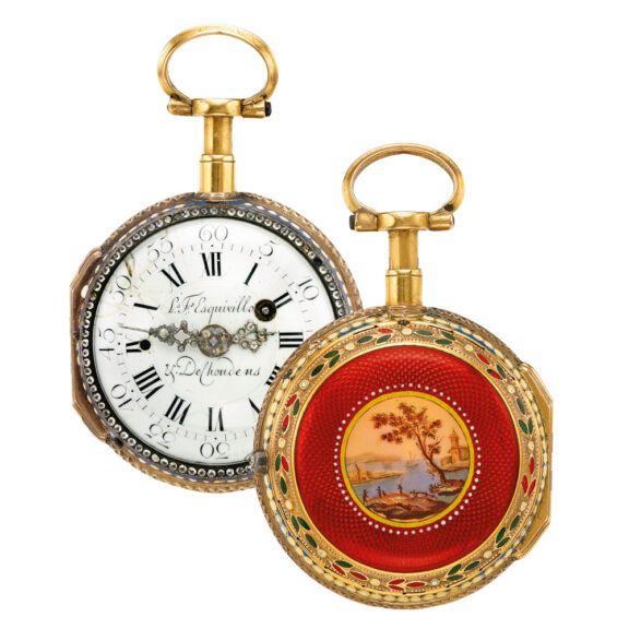 Fine gold French enamel quarter repeating watch Circa 1780