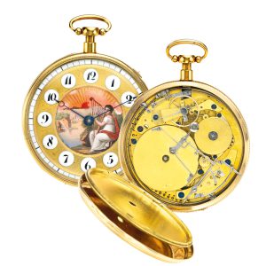 Swiss gold quarter repeating watch with music Circa 1815