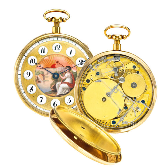 Swiss gold quarter repeating watch with music Circa 1815