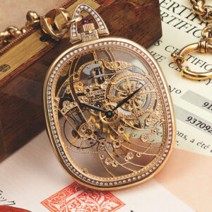 Swiss ellipse shaped skeletonized diamond and emerald set dress watch Circa 1996