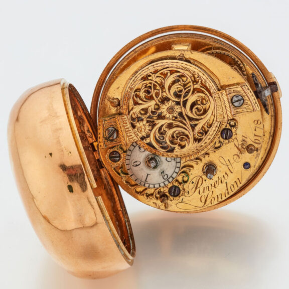 English 22k gold open worked repoussé watch Circa 1782 English 22k gold open worked repoussé watch Circa 1782