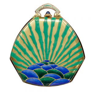 Swiss gold and champlevé enamel Art Deco watch Circa 1930