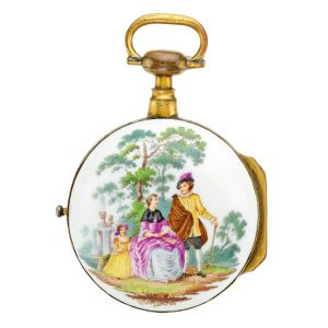 English gilt and porcelain keywind pocket watch Circa 1780