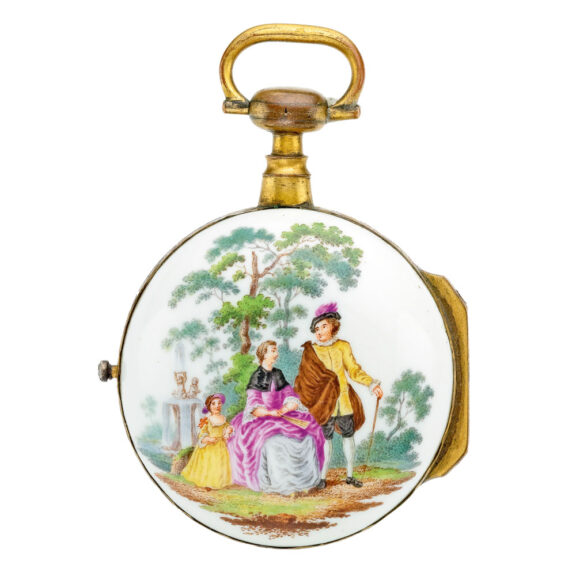 English gilt and porcelain keywind pocket watch Circa 1780