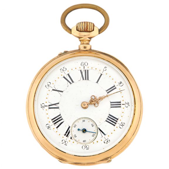 French 18K gold open faced keyless lever watch Circa 1920 French 18K gold open faced keyless lever watch Circa 1920