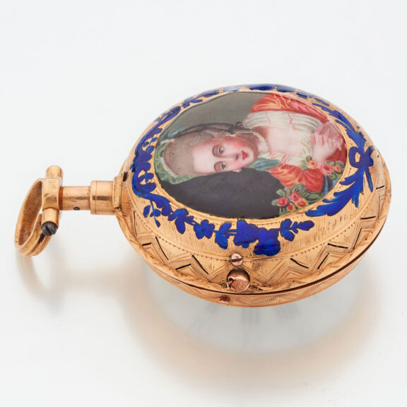 French gold and enamel verge with lady's portrait 1770 French gold and enamel verge with lady's portrait 1770