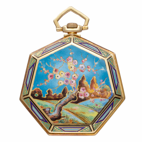 Swiss gold and champlevé enamel Art Deco watch Circa 1930
