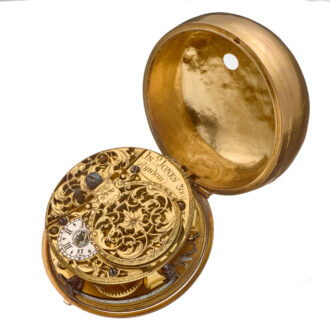 A English verge in 20 carat gold repousse pair cases Circa 1760