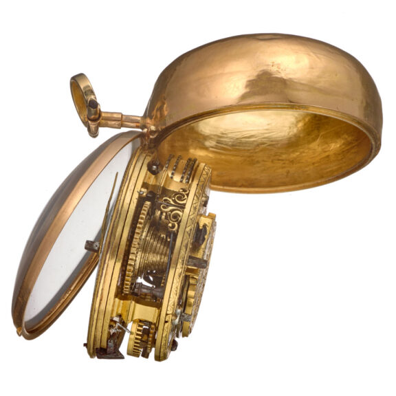 A English verge in 20 carat gold repousse pair cases Circa 1760 A English verge in 20 carat gold repousse pair cases Circa 1760