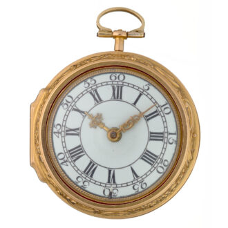 A English verge in 20 carat gold repousse pair cases Circa 1760