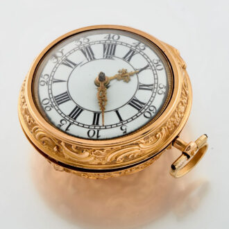 A English verge in 20 carat gold repousse pair cases Circa 1760