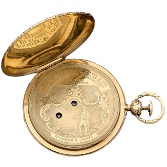 Swiss gold hunting cased quarter repeating watch Circa 1850