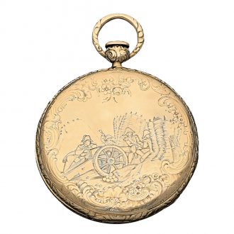 Swiss gold hunting cased quarter repeating watch Circa 1850