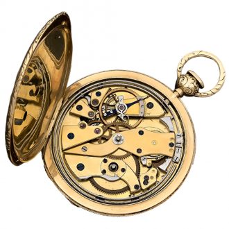 Swiss gold hunting cased quarter repeating watch Circa 1850