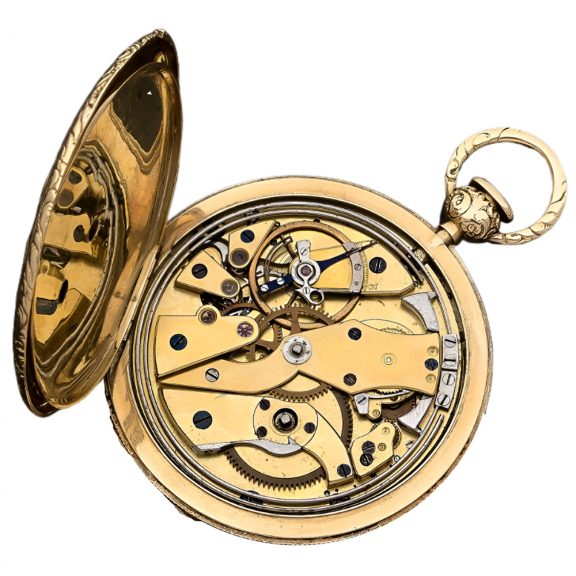 Swiss gold hunting cased quarter repeating watch Circa 1850 Swiss gold hunting cased quarter repeating watch Circa 1850