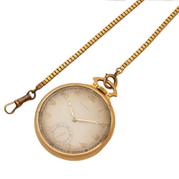 Swiss gold pocket watch with matching chain Circa 1925 Swiss gold pocket watch with matching chain Circa 1925