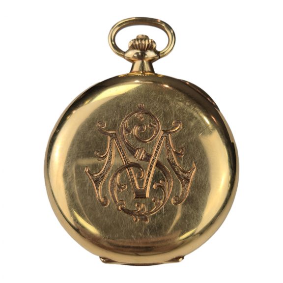 Swiss 18K gold chronograph pocket watch Circa 1943 Swiss 18K gold chronograph pocket watch Circa 1943