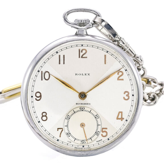 Fine Swiss stainless steel open faced pocket watch Circa 1940