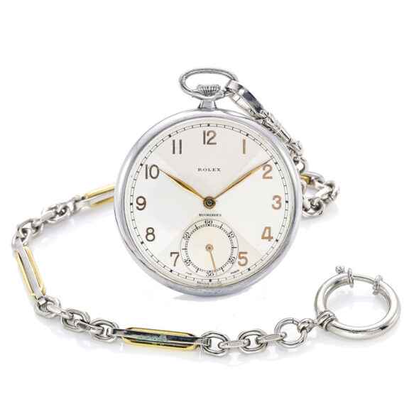 Fine Swiss stainless steel open faced pocket watch Circa 1940 Fine Swiss stainless steel open faced pocket watch Circa 1940