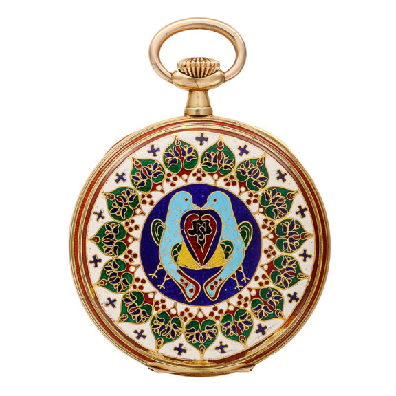 Swiss gold champlevé enamel Art Deco watch Circa 1930