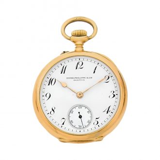 Swiss 18K gold open faced keyless pocket watch Circa 1910