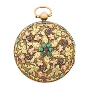 French 18K gold pocket watch with gem set back Circa 1830