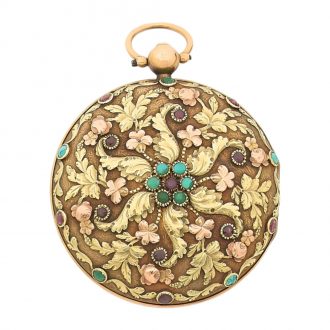 French 18K gold pocket watch with gem set back Circa 1830