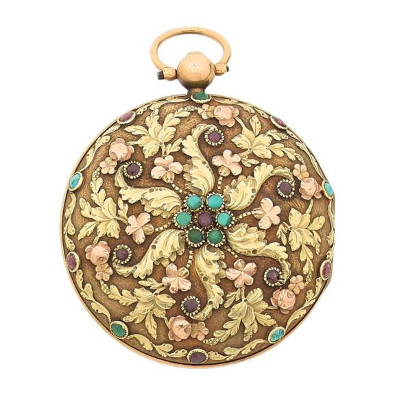 French 18K gold pocket watch with gem set back Circa 1830