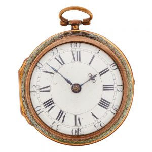 Early English gilt and shagreen verge clock watch Circa 1710