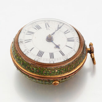 Early English gilt and shagreen verge clock watch Circa 1710
