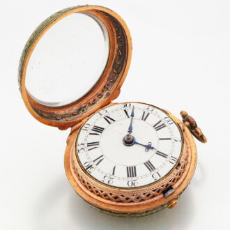 Early English gilt and shagreen verge clock watch Circa 1710