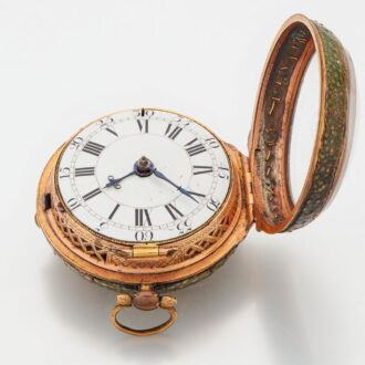 Early English gilt and shagreen verge clock watch Circa 1710