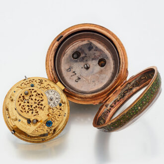 Early English gilt and shagreen verge clock watch Circa 1710
