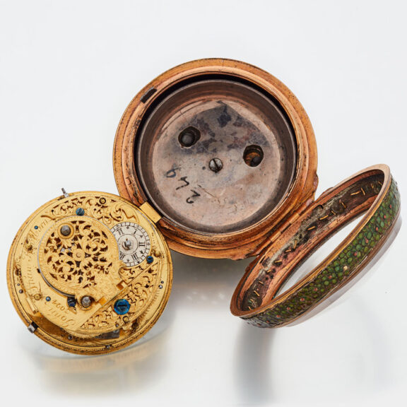 Early English gilt and shagreen verge clock watch Circa 1710 Early English gilt and shagreen verge clock watch Circa 1710