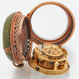 Early English gilt and shagreen verge clock watch Circa 1710