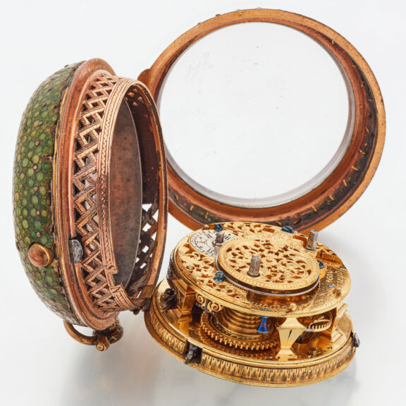 Early English gilt and shagreen verge clock watch Circa 1710 Early English gilt and shagreen verge clock watch Circa 1710