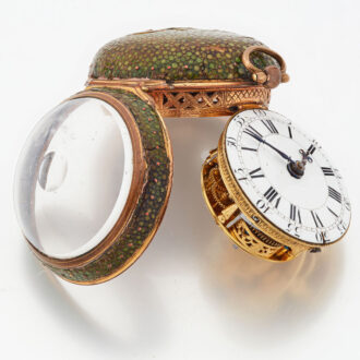 Early English gilt and shagreen verge clock watch Circa 1710