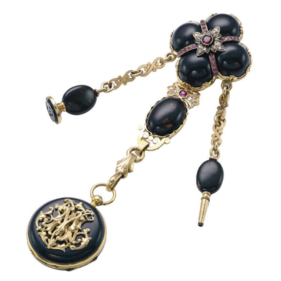 French bloodstone gold watch with chatelaine Circa 1850  