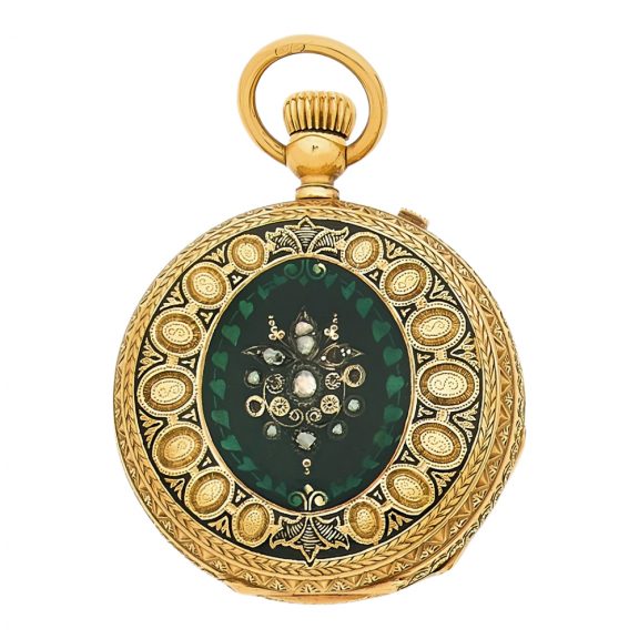 Small Swiss 18K yellow gold and enamel pocket watch Circa 1850
