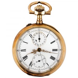 Swiss 18 carat gold open faced lever chronograph Circa 1895