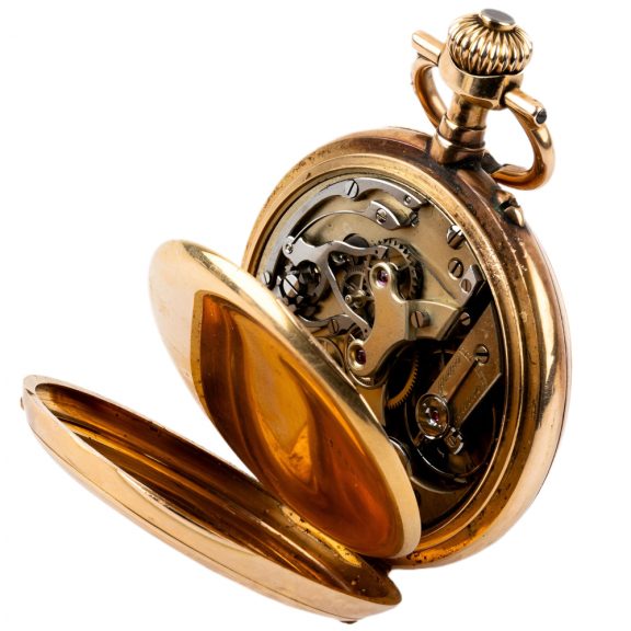 Swiss 18 carat gold open faced lever chronograph Circa 1895 Swiss 18 carat gold open faced lever chronograph Circa 1895