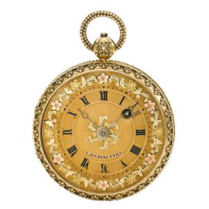 Swiss yellow gold and gem set open faced watch Circa 1810