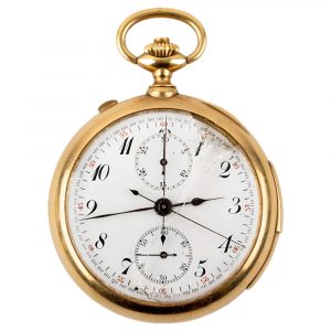 Swiss 18 carat gold open faced lever chronograph Circa 1900